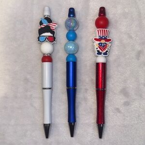 3 piece- patriotic themed handcrafted beaded pens set.